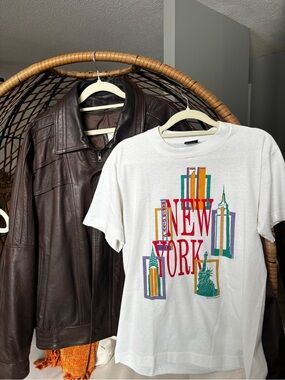 Screen Stars White Tee with Multicolor City Graphic